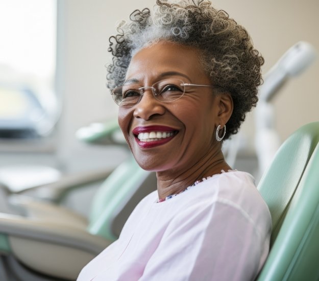 Senior woman smiling in dental chair